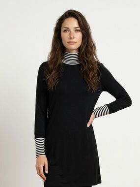 Pastels Black and White Long Sleeve Dress Top | Size Large